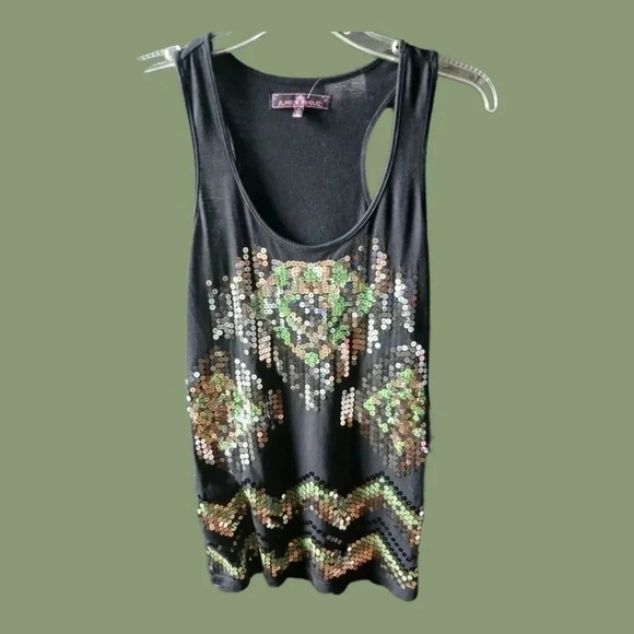 -Almost Famous sequin tank top black gold & green sequin color - Picture 1 of 6